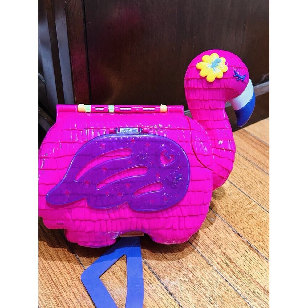 Polly Pocket Pink Flamingo Party Playset Purse Carry Case Some Accessories‎